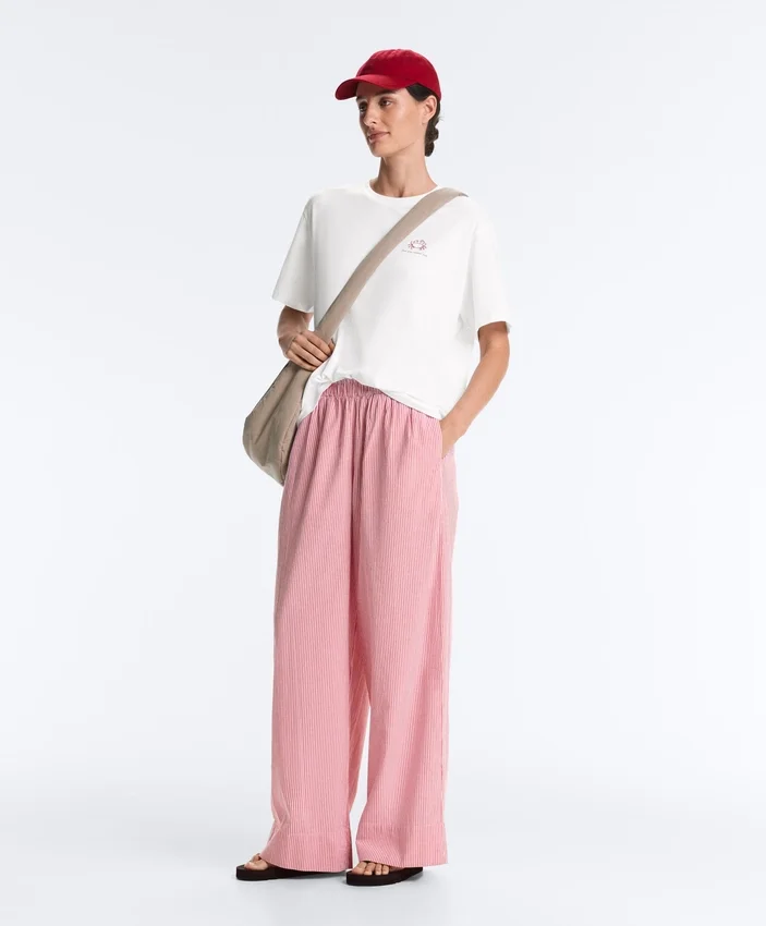 Gestreifte 100 % Baumwoll-Hose mit geradem Bein Gestreifte 100 % Baumwoll-Hose mit geradem Bein