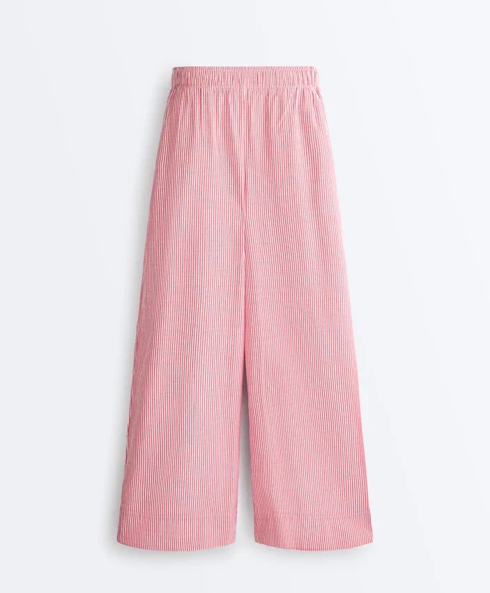 Gestreifte 100 % Baumwoll-Hose mit geradem Bein Gestreifte 100 % Baumwoll-Hose mit geradem Bein