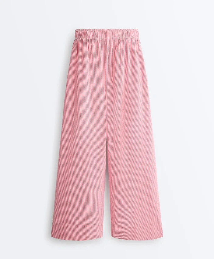 Gestreifte 100 % Baumwoll-Hose mit geradem Bein Gestreifte 100 % Baumwoll-Hose mit geradem Bein