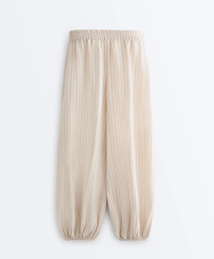 Gestreifte Bloomer-Hose aus 100 % Leinen Gestreifte Bloomer-Hose aus 100 % Leinen