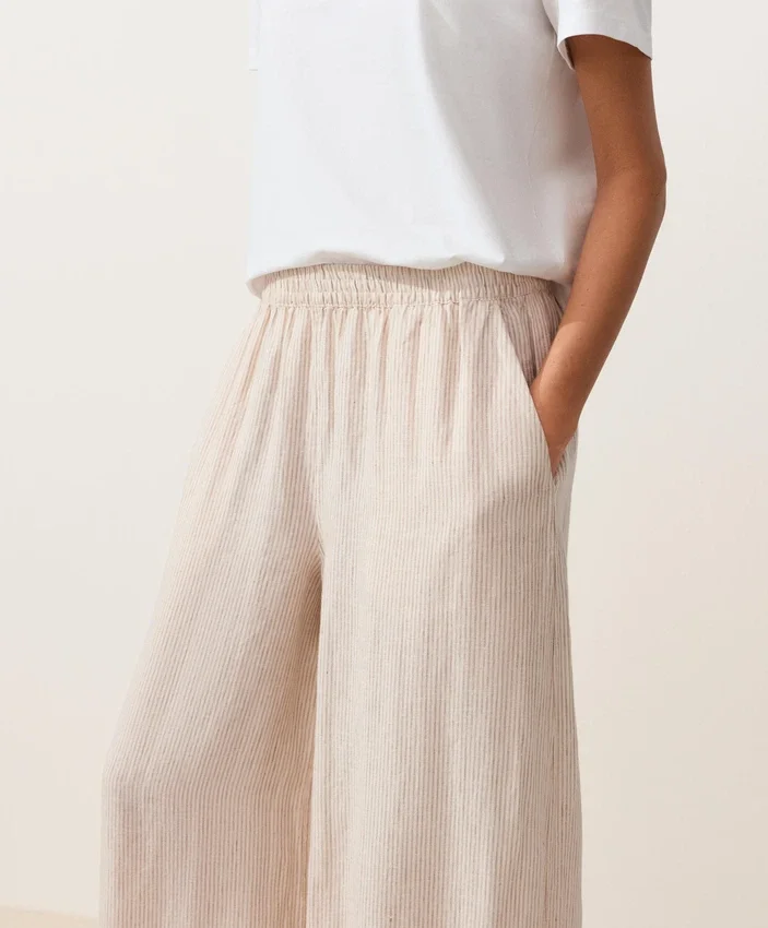Gestreifte Bloomer-Hose aus 100 % Leinen Gestreifte Bloomer-Hose aus 100 % Leinen