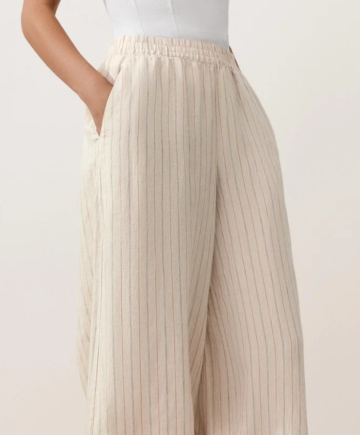 Gestreifte Bloomer-Hose aus 100 % Leinen Gestreifte Bloomer-Hose aus 100 % Leinen