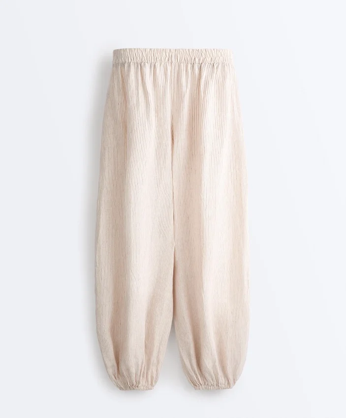 Gestreifte Bloomer-Hose aus 100 % Leinen Gestreifte Bloomer-Hose aus 100 % Leinen