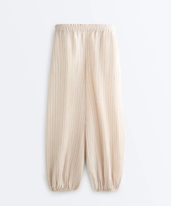Gestreifte Bloomer-Hose aus 100 % Leinen Gestreifte Bloomer-Hose aus 100 % Leinen