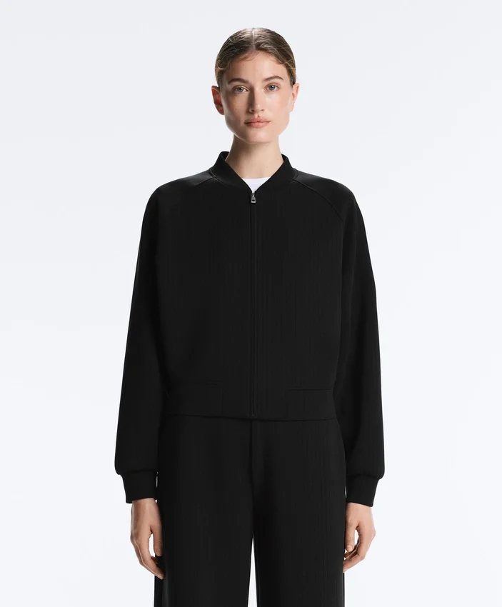 Gestreifte Bomberjacke aus Soft Touch-Modal Gestreifte Bomberjacke aus Soft Touch-Modal