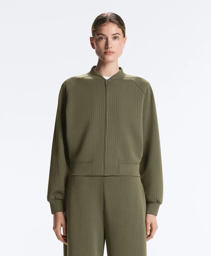 Gestreifte Bomberjacke aus Soft Touch-Modal Gestreifte Bomberjacke aus Soft Touch-Modal