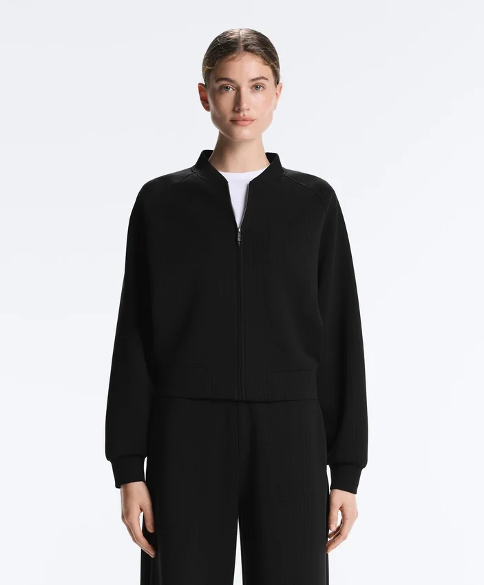 Gestreifte Bomberjacke aus Soft Touch-Modal Gestreifte Bomberjacke aus Soft Touch-Modal