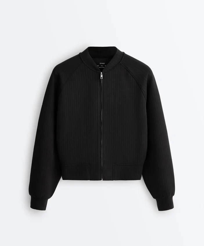 Gestreifte Bomberjacke aus Soft Touch-Modal Gestreifte Bomberjacke aus Soft Touch-Modal