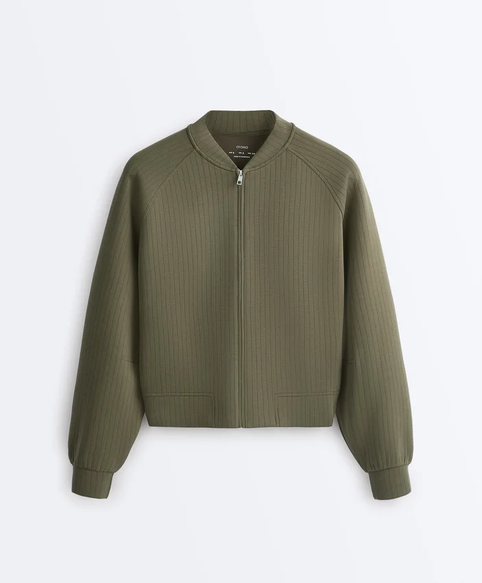 Gestreifte Bomberjacke aus Soft Touch-Modal Gestreifte Bomberjacke aus Soft Touch-Modal