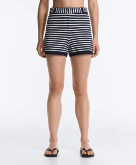 Gestreifte Strick-Shorts mit Gürtel aus 100 % Baumwolle