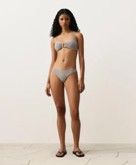 Gestreifter Bikini-Slip mit mittlerer Bedeckung und U-Ausschnitt