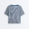 Gestreiftes, kastenförmiges T-Shirt mit kurzen Ärmeln aus Baumwollmischung Gestreiftes, kastenförmiges T-Shirt mit kurzen Ärmeln aus Baumwollmischung