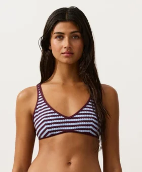 Gestreiftes, strukturiertes Neckholder-Oberteil für Bikinis
