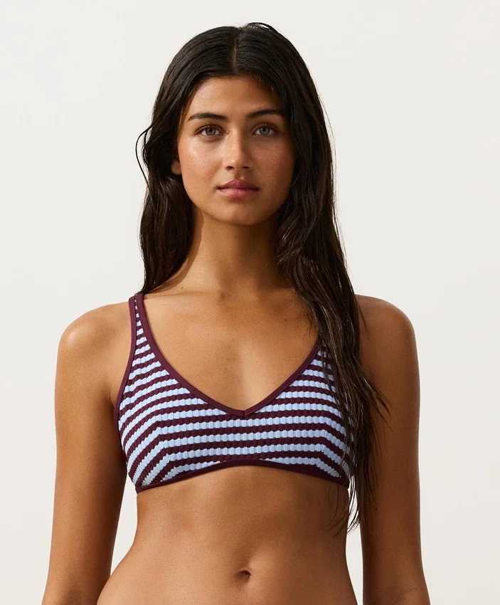 Gestreiftes, strukturiertes Neckholder-Oberteil für Bikinis Gestreiftes, strukturiertes Neckholder-Oberteil für Bikinis