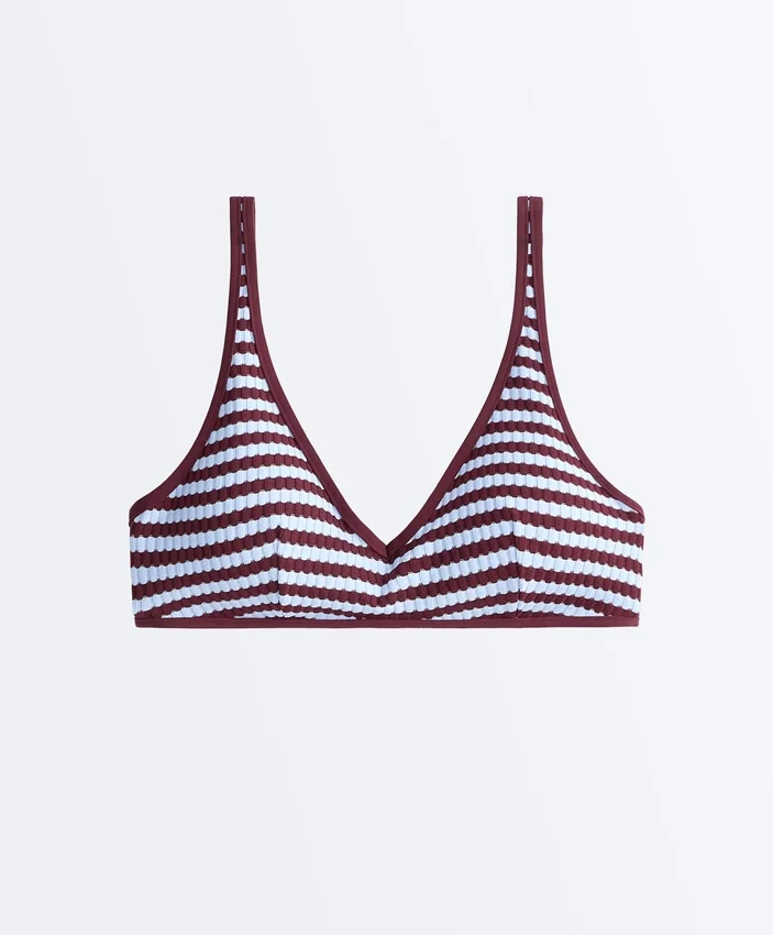 Gestreiftes, strukturiertes Neckholder-Oberteil für Bikinis Gestreiftes, strukturiertes Neckholder-Oberteil für Bikinis