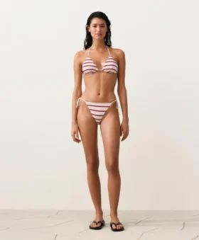 Bikini-Slip mit mittlerer Bedeckung, gestreiftem Häkelstoff und seitlichen Bändern
