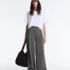 Hoch taillierte Hose aus Baumwollpiqué mit weitem Bein