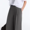Hoch taillierte Hose aus Baumwollpiqué mit weitem Bein