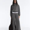 Hoch taillierte Hose aus Baumwollpiqué mit weitem Bein