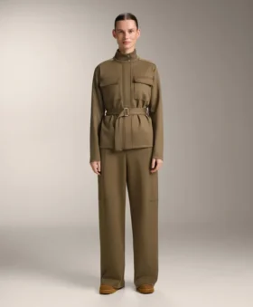 Hoch taillierte Hose mit geradem Bein im Neopren-Look