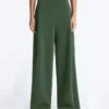 Hoch taillierte Twill-Hose mit weitem Bein und Falten Hoch taillierte Twill-Hose mit weitem Bein und Falten