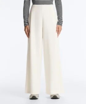 Hoch taillierte Twill-Hose mit weitem Bein und Falten