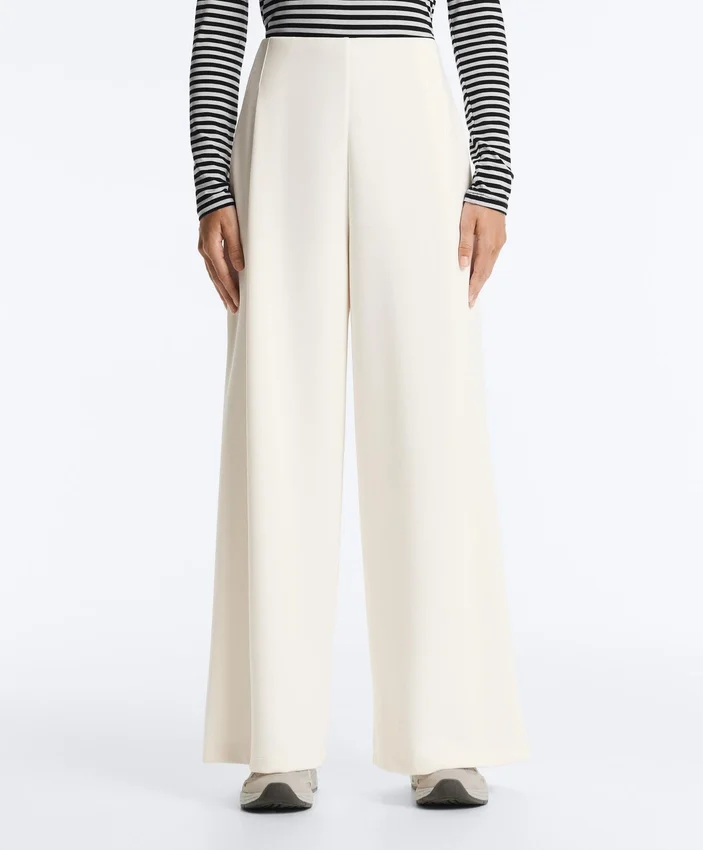 Hoch taillierte Twill-Hose mit weitem Bein und Falten Hoch taillierte Twill-Hose mit weitem Bein und Falten