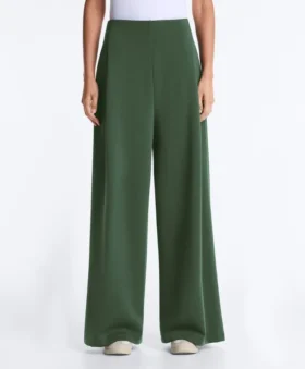 Hoch taillierte Twill-Hose mit weitem Bein und Falten