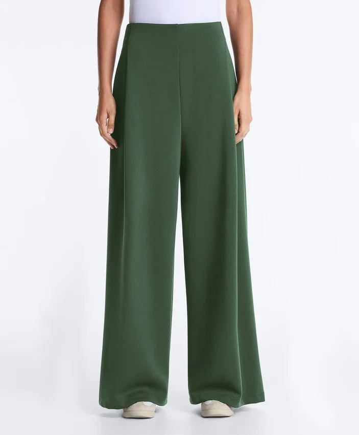 Hoch taillierte Twill-Hose mit weitem Bein und Falten Hoch taillierte Twill-Hose mit weitem Bein und Falten