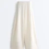 Hoch taillierte Twill-Hose mit weitem Bein und Falten Hoch taillierte Twill-Hose mit weitem Bein und Falten