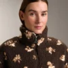 Jacke aus Kunstlammfell mit Blumenmuster