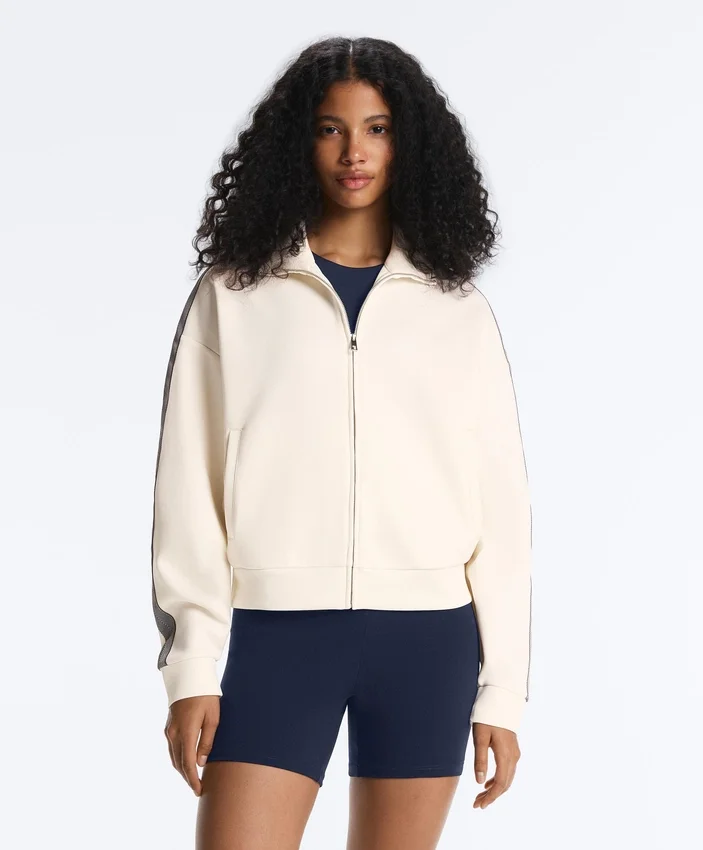 Jacke aus Piqué-Baumwolle mit Fischgrätenmuster an den Seiten Jacke aus Piqué-Baumwolle mit Fischgrätenmuster an den Seiten
