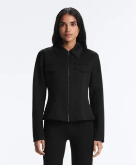 Jacke im Neopren-Look mit Schößchen und Rippbündchen