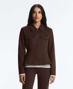 Jacke im Neopren-Look mit Schößchen und Rippbündchen