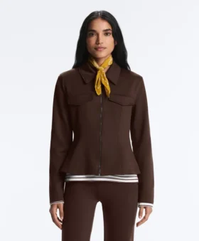 Jacke im Neopren-Look mit Schößchen und Rippbündchen