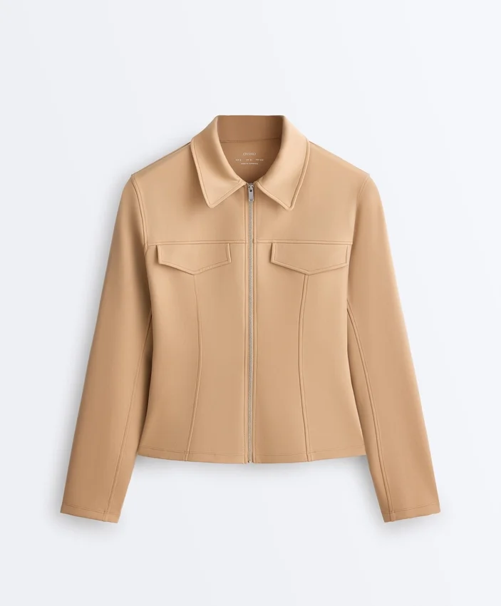 Jacke im Neopren-Look mit Schößchen und Rippbündchen Jacke im Neopren-Look mit Schößchen und Rippbündchen