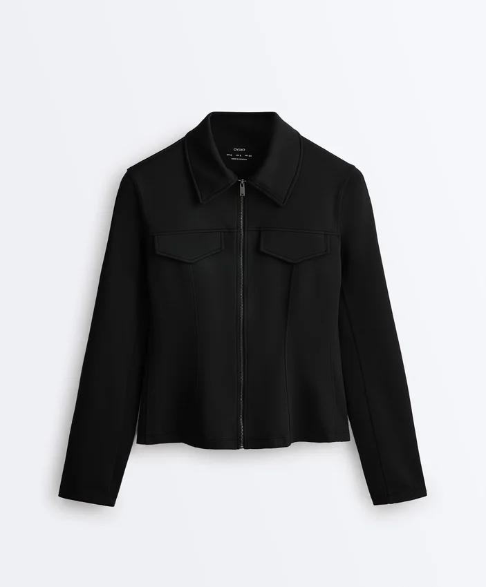 Jacke im Neopren-Look mit Schößchen und Rippbündchen Jacke im Neopren-Look mit Schößchen und Rippbündchen