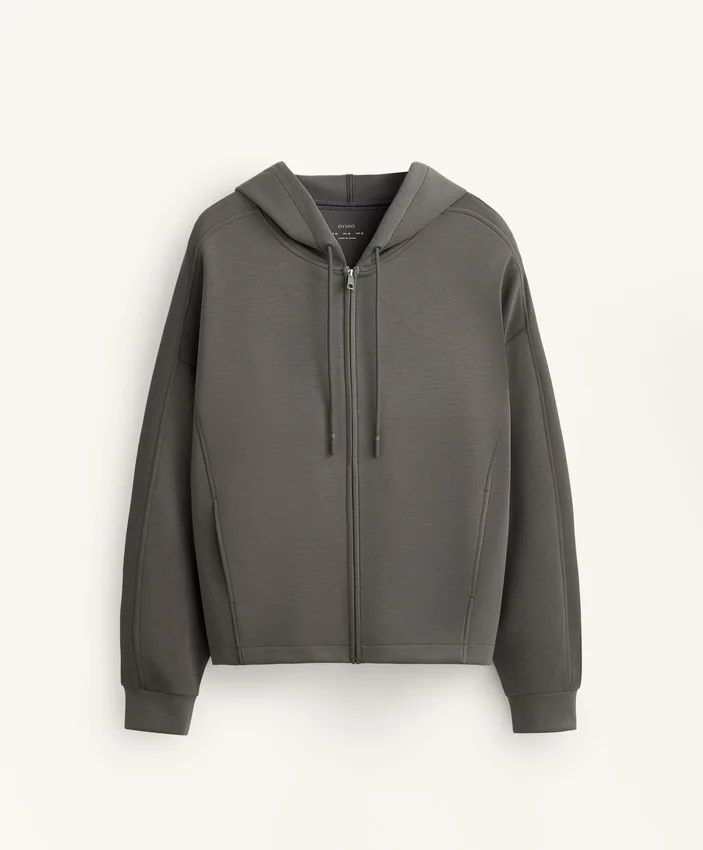 Kapuzenjacke mit Rippdetails aus gebürstetem Modal Kapuzenjacke mit Rippdetails aus gebürstetem Modal