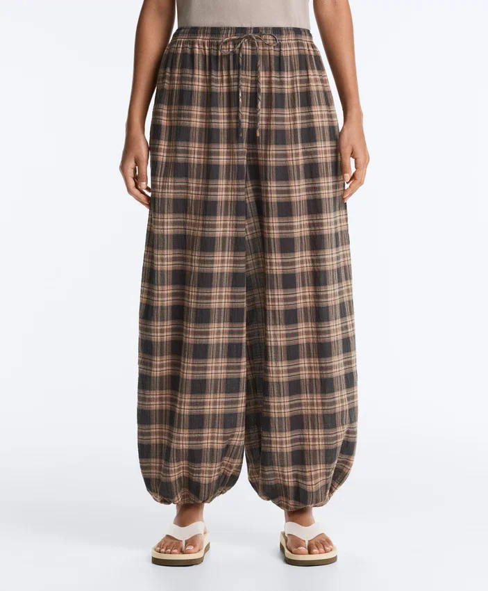 Karierte Bloomer-Hose aus Baumwollmischung Karierte Bloomer-Hose aus Baumwollmischung