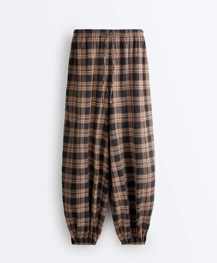 Karierte Bloomer-Hose aus Baumwollmischung Karierte Bloomer-Hose aus Baumwollmischung