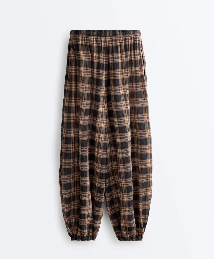 Karierte Bloomer-Hose aus Baumwollmischung Karierte Bloomer-Hose aus Baumwollmischung