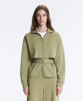 Kastenförmige Cape-Jacke aus Soft Touch-Modal mit Nadelstreifen