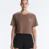Kastenförmiges, kurzes T-Shirt aus Baumwollmischung mit Aufdruck Kastenförmiges, kurzes T-Shirt aus Baumwollmischung mit Aufdruck