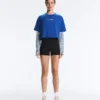 Kastenförmiges, kurzes T-Shirt aus Baumwollmischung mit Aufdruck Kastenförmiges, kurzes T-Shirt aus Baumwollmischung mit Aufdruck