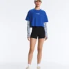 Kastenförmiges, kurzes T-Shirt aus Baumwollmischung mit Aufdruck Kastenförmiges, kurzes T-Shirt aus Baumwollmischung mit Aufdruck