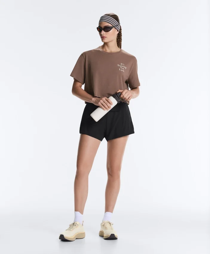 Kastenförmiges, kurzes T-Shirt aus Baumwollmischung mit Aufdruck Kastenförmiges, kurzes T-Shirt aus Baumwollmischung mit Aufdruck