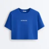 Kastenförmiges, kurzes T-Shirt aus Baumwollmischung mit Aufdruck Kastenförmiges, kurzes T-Shirt aus Baumwollmischung mit Aufdruck