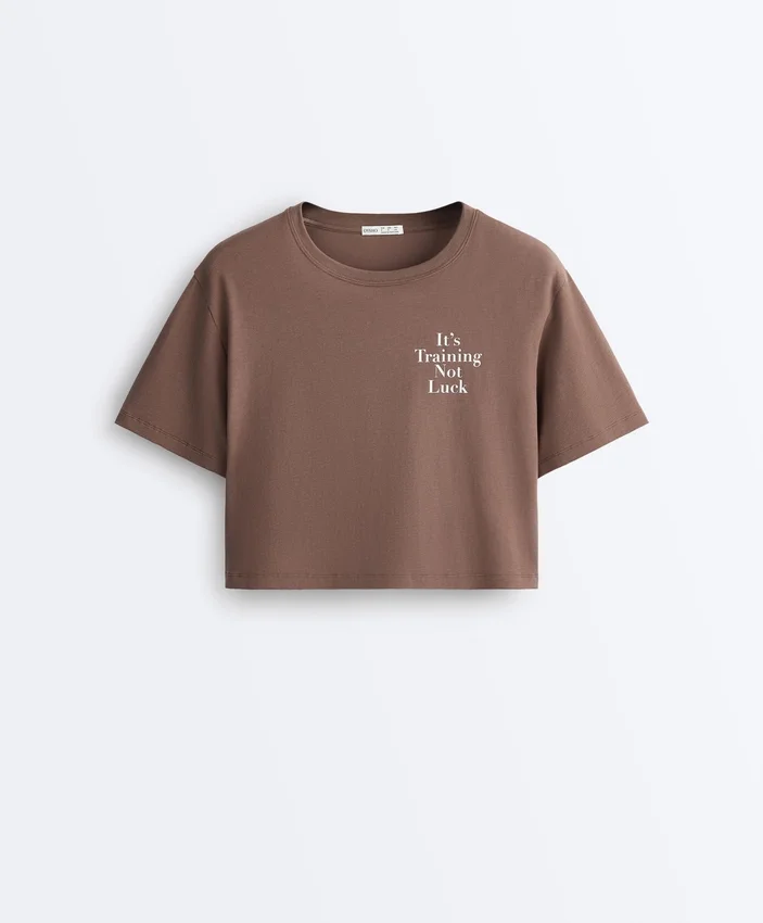 Kastenförmiges, kurzes T-Shirt aus Baumwollmischung mit Aufdruck Kastenförmiges, kurzes T-Shirt aus Baumwollmischung mit Aufdruck