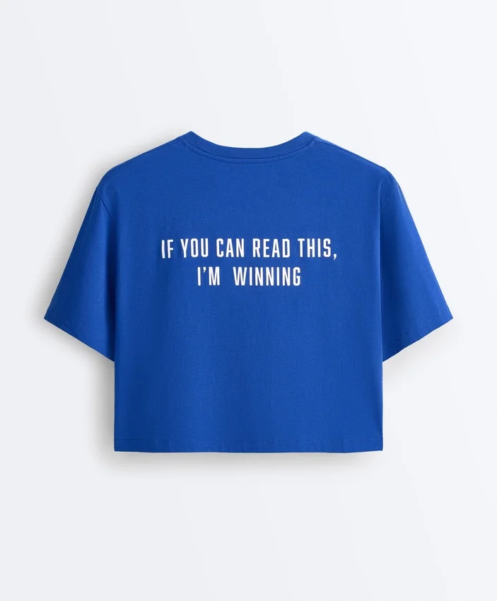 Kastenförmiges, kurzes T-Shirt aus Baumwollmischung mit Aufdruck Kastenförmiges, kurzes T-Shirt aus Baumwollmischung mit Aufdruck