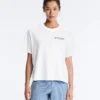 Kastenförmiges T-Shirt aus Baumwollmischung mit Slogan Kastenförmiges T-Shirt aus Baumwollmischung mit Slogan